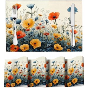 Colorful Floral Linen Spring Placemats S...