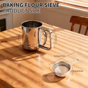3 cups of stainless steel flour sieve, used for baking, flour filter is used for quickly screening the bread flour of corn tortillas, cocoa powder, coffee powder filter sieve