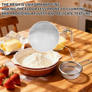 3 cups of stainless steel flour sieve, used for baking, flour filter is used for quickly screening the bread flour of corn tortillas, cocoa powder, coffee powder filter sieve