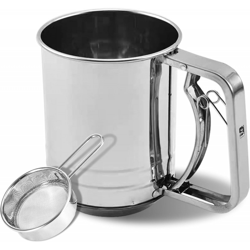 3 cups of stainless steel flour sieve, used for baking, flour filter is used for quickly screening the bread flour of corn tortillas, cocoa powder, coffee powder filter sieve