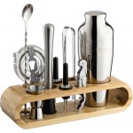 Mixology & Craft Cocktail Shaker Set with Bamboo Stand - Professional 18oz 10-Piece Bartender Kit - Complete Bar Set & Cocktail Mixer Kit for Home (Silver)