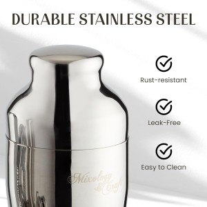 Mixology & Craft Cocktail Shaker Set with Dark Bamboo Stand - Professional 18oz 10-Piece Bartender Kit - Complete Bar Set & Cocktail Mixer Kit for Home (Silver)