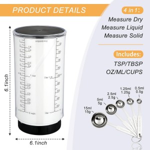 6 Pcs Adjustable Measuring Cup Set Include 2 Cup Measuring Cups 5 Pcs Measuring Spoons for Liquid Dry Semi-solid Ingredients, Metric Standard Units, Space-saving Kitchen Baking Tool