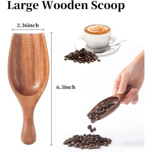 Wooden Coffee Scoops for Canisters - 2 PCS Large Measuring Spoons for Ground Coffee, Flour, Bath Salt, Laundry Detergent Acacia Wood Scoops for Jars Multi-Purpose Kitchen and Bath