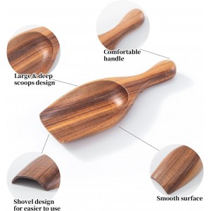Wooden Coffee Scoops for Canisters - 2 PCS Large Measuring Spoons for Ground Coffee, Flour, Bath Salt, Laundry Detergent Acacia Wood Scoops for Jars Multi-Purpose Kitchen and Bath