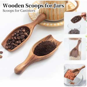 Wooden Coffee Scoops for Canisters - 2 PCS Large Measuring Spoons for Ground Coffee, Flour, Bath Salt, Laundry Detergent Acacia Wood Scoops for Jars Multi-Purpose Kitchen and Bath