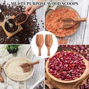 Wooden Coffee Scoops for Canisters - 2 PCS Large Measuring Spoons for Ground Coffee, Flour, Bath Salt, Laundry Detergent Acacia Wood Scoops for Jars Multi-Purpose Kitchen and Bath
