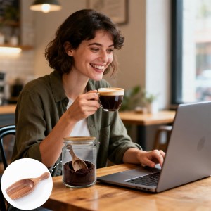 Wooden Coffee Scoops for Canisters - 2 PCS Large Measuring Spoons for Ground Coffee, Flour, Bath Salt, Laundry Detergent Acacia Wood Scoops for Jars Multi-Purpose Kitchen and Bath