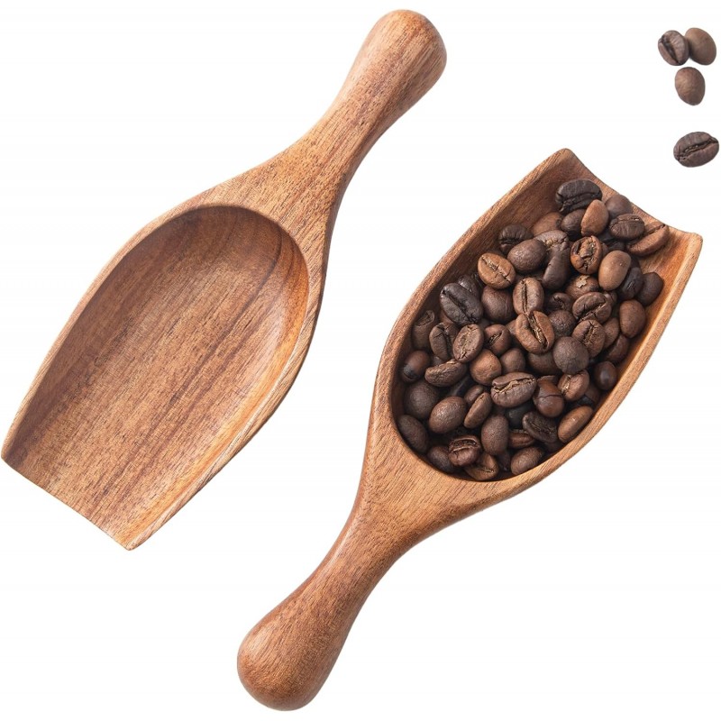 Wooden Coffee Scoops for Canisters - 2 PCS Large Measuring Spoons for Ground Coffee, Flour, Bath Salt, Laundry Detergent Acacia Wood Scoops for Jars Multi-Purpose Kitchen and Bath