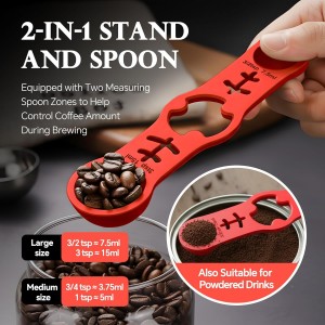 Silicone Magnetic Measuring Spoons, 2 Pack Coffee Measuring Spoons(4-size) - Equipped with strong N50 magnets – securely attach to any metal surface, Suitable for dry and liquid ingredients(RED)