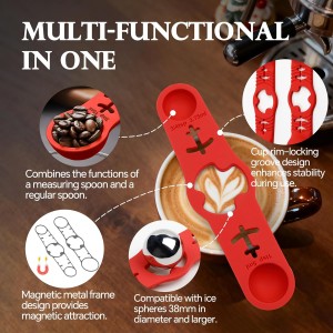 Silicone Magnetic Measuring Spoons, 2 Pack Coffee Measuring Spoons(4-size) - Equipped with strong N50 magnets – securely attach to any metal surface, Suitable for dry and liquid ingredients(RED)