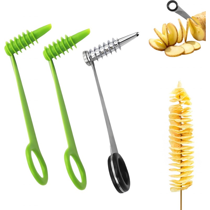 3PCS Spiral Cutter,Piranha Spiral Cutter,Potato Cutters Peelers,Stainless Steel&Plastic Flower Curler,Manual Spiral Slicer for Boiled Eggs,Tomato,Zucchini,Vegetables,Cucumbers and Carrots,Kitchen Tool