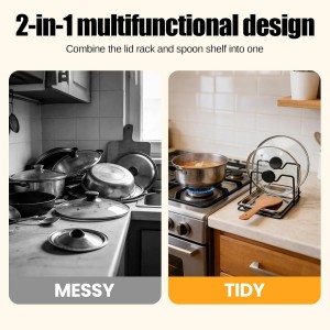 Pot Lid Holder While Cooking with 304 Stainless Steel Drip Tray, Lid and Spoon Rest, Multifunctional Countertop Organizer for Kitchen Spoon and Spatula While Cooking
