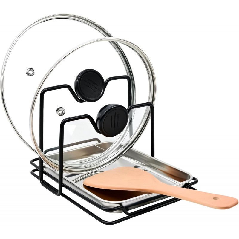 Pot Lid Holder While Cooking with 304 Stainless Steel Drip Tray, Lid and Spoon Rest, Multifunctional Countertop Organizer for Kitchen Spoon and Spatula While Cooking