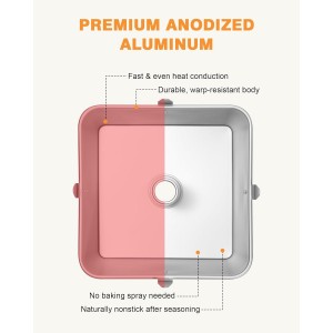 Roicaholy Square Angel Food Cake Pan with Removable Bottom, 9.5 Inch Aluminum Alloy Tube Pan with Cooling Feet, 24-Cup Capacity for Chiffon and Sponge Cakes