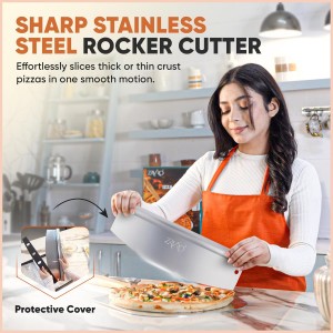 Aluminum Pizza Peel & Stainless Steel Rocker Cutter Set – 12×14 Inch Pizza Paddle with Foldable Wooden Handle, Storage Bag Included, Lightweight Pizza Spatula for Home & Outdoor Pizza Ovens