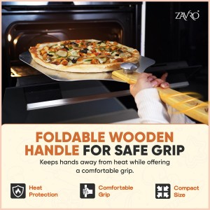 Aluminum Pizza Peel & Stainless Steel Rocker Cutter Set – 12×14 Inch Pizza Paddle with Foldable Wooden Handle, Storage Bag Included, Lightweight Pizza Spatula for Home & Outdoor Pizza Ovens