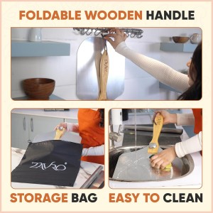 Aluminum Pizza Peel & Stainless Steel Rocker Cutter Set – 12×14 Inch Pizza Paddle with Foldable Wooden Handle, Storage Bag Included, Lightweight Pizza Spatula for Home & Outdoor Pizza Ovens