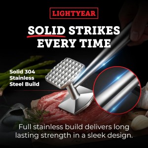 Lightyear Meat Hammer 304 Stainless Steel Meat Tenderizer Tool, Kitchen Mallet for Cooking, Ice Cracking, Shellfish Prep, Crush Spices and Nuts with Ease - All Metal Food Hammer for Daily Use