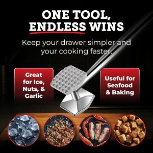 Lightyear Meat Hammer 304 Stainless Steel Meat Tenderizer Tool, Kitchen Mallet for Cooking, Ice Cracking, Shellfish Prep, Crush Spices and Nuts with Ease - All Metal Food Hammer for Daily Use