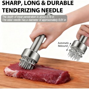 Meat Tenderizer Tool with 21 Sharp Needles,304 Stainless Steel,Retractable Safety Guard,Meat Piercing for Tenderizing Steak,Beef,Chicken,Pork,Turkey,Perfect for BBQ & Marinating,Dishwasher Safe