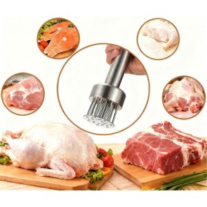 Meat Tenderizer Tool with 21 Sharp Needles,304 Stainless Steel,Retractable Safety Guard,Meat Piercing for Tenderizing Steak,Beef,Chicken,Pork,Turkey,Perfect for BBQ & Marinating,Dishwasher Safe