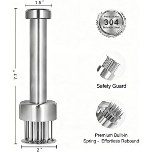 Meat Tenderizer Tool with 21 Sharp Needles,304 Stainless Steel,Retractable Safety Guard,Meat Piercing for Tenderizing Steak,Beef,Chicken,Pork,Turkey,Perfect for BBQ & Marinating,Dishwasher Safe