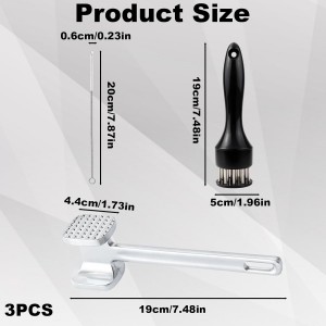 2 Pack Meat Tenderizer Set with Cleaning Brush, 21 Needle Stainless Steel Meat Tenderizer Tool Plus Small Square Head Meat Hammer for Chicken, Steak and Beef Preparation, Black Storage Bag Included