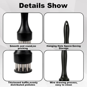 2 Pack Meat Tenderizer Set with Cleaning Brush, 21 Needle Stainless Steel Meat Tenderizer Tool Plus Small Square Head Meat Hammer for Chicken, Steak and Beef Preparation, Black Storage Bag Included