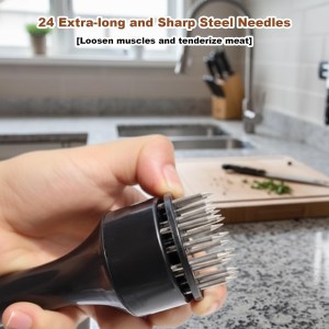 2 Pack Meat Tenderizer Set with Cleaning Brush, 21 Needle Stainless Steel Meat Tenderizer Tool Plus Small Square Head Meat Hammer for Chicken, Steak and Beef Preparation, Black Storage Bag Included