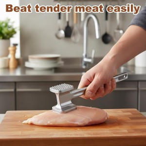 2 Pack Meat Tenderizer Set with Cleaning Brush, 21 Needle Stainless Steel Meat Tenderizer Tool Plus Small Square Head Meat Hammer for Chicken, Steak and Beef Preparation, Black Storage Bag Included