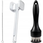 2 Pack Meat Tenderizer Set with Cleaning Brush, 21 Needle Stainless Steel Meat Tenderizer Tool Plus Small Square Head Meat Hammer for Chicken, Steak and Beef Preparation, Black Storage Bag Included