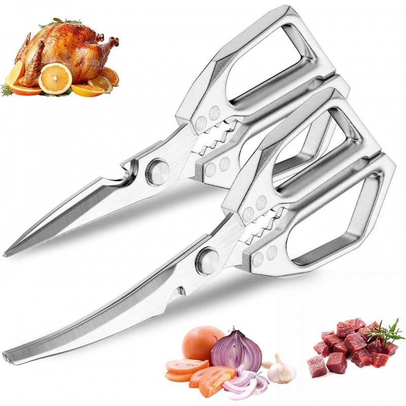 2-Pack Heavy Duty Stainless Steel Kitchen Scissors-All Purpose Heavy Duty Poultry Shears for Meat,Chicken Bones and Turkey,Dishwasher Safe Sharp Japanese Cooking Shears, Gifts for Women