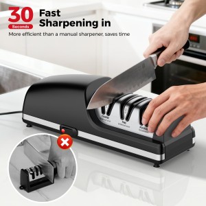 Professional Electric Knife Sharpener, 3-Stage Diamond Abrasive Sharpening System, Replaceable Sharpening Heads, 15° Precision Angle Guide for Kitchen Knives, Quick Blade Repair and Restoration