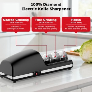 Professional Electric Knife Sharpener, 3-Stage Diamond Abrasive Sharpening System, Replaceable Sharpening Heads, 15° Precision Angle Guide for Kitchen Knives, Quick Blade Repair and Restoration