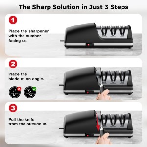 Professional Electric Knife Sharpener, 3-Stage Diamond Abrasive Sharpening System, Replaceable Sharpening Heads, 15° Precision Angle Guide for Kitchen Knives, Quick Blade Repair and Restoration