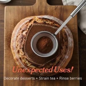 Stainless Steel Fat Skimmer Spoon 4” Fine Mesh Strainer with 9” Heat-Resistant Handle Grease Strainer Spoon Fat Separator for Cooking Frying Quinoa Soup Miso Foam Grease