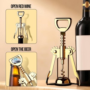 Gold Wine Opener, Zinc Alloy Premium Wing Corkscrew with Multifunctional Bottles Opener, Sharp Wine Corkscrew