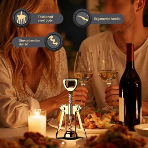 Gold Wine Opener, Zinc Alloy Premium Wing Corkscrew with Multifunctional Bottles Opener, Sharp Wine Corkscrew