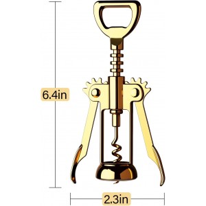 Gold Wine Opener, Zinc Alloy Premium Wing Corkscrew with Multifunctional Bottles Opener, Sharp Wine Corkscrew
