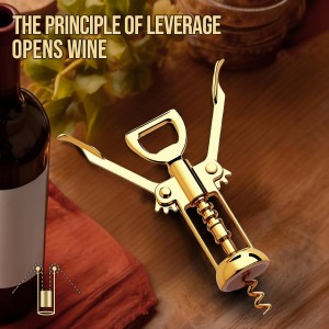Gold Wine Opener, Zinc Alloy Premium Wing Corkscrew with Multifunctional Bottles Opener, Sharp Wine Corkscrew