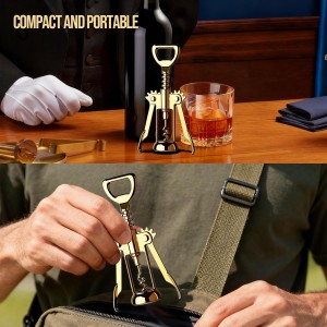 Gold Wine Opener, Zinc Alloy Premium Wing Corkscrew with Multifunctional Bottles Opener, Sharp Wine Corkscrew