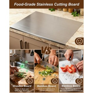 304 Stainless Steel Cutting Board for Kitchen- Large L-Shaped Bread Board,Double-Sided Chopping Board for Baking,Non Adhesive Bread Cutting Board