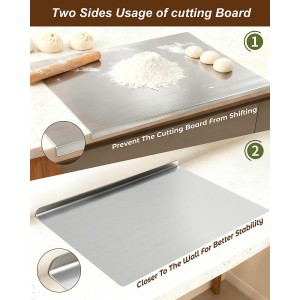 304 Stainless Steel Cutting Board for Kitchen- Large L-Shaped Bread Board,Double-Sided Chopping Board for Baking,Non Adhesive Bread Cutting Board