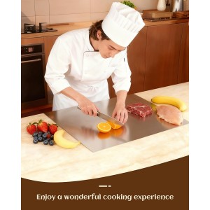 304 Stainless Steel Cutting Board for Kitchen- Large L-Shaped Bread Board,Double-Sided Chopping Board for Baking,Non Adhesive Bread Cutting Board