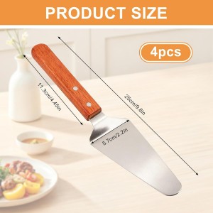 4 Pack Stainless Steel Pizza Servers with Wooden Handle, Pizza Cutter Cake Cutter Triangular Spade Pie Pastry Spatula for Tart, Dessert