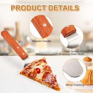 4 Pack Stainless Steel Pizza Servers with Wooden Handle, Pizza Cutter Cake Cutter Triangular Spade Pie Pastry Spatula for Tart, Dessert