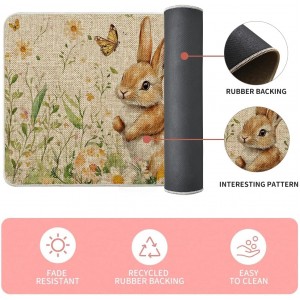 Artoid Mode Rabbit Bunny Tulip Flowers Easter Kitchen Mats Set of 2, Spring Home Decor Low-Profile Kitchen Rugs for Floor - 17x29 and 17x47 Inch
