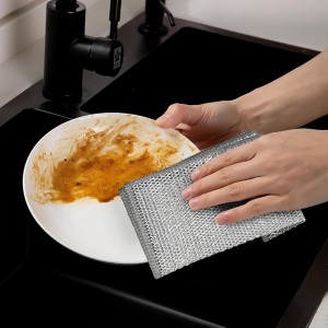 Double-Layer Steel Wire Cleaning Cloth - Non-Scratch Wire Dishcloth Rag Heavy Duty Scrub Pads Multi-Purpose Silver Mesh Scouring Pads for Dishes, Pots, Pans (10 pcs)