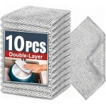 Double-Layer Steel Wire Cleaning Cloth - Non-Scratch Wire Dishcloth Rag Heavy Duty Scrub Pads Multi-Purpose Silver Mesh Scouring Pads for Dishes, Pots, Pans (10 pcs)
